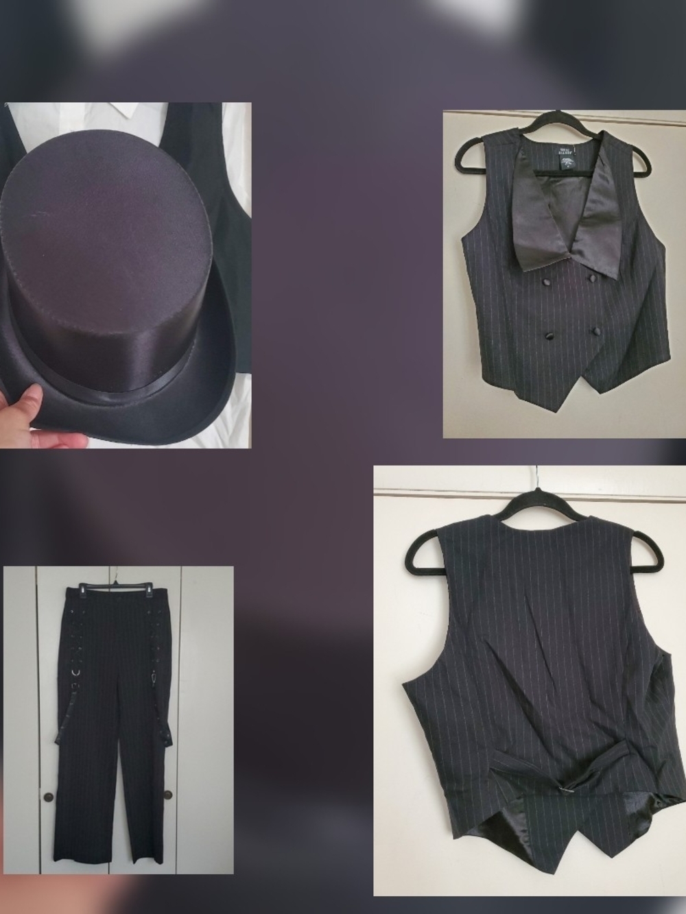 Social Collision Black Pinstripe Double-Breasted Girls Satin-Lapel Vest - Picture 13 of 14